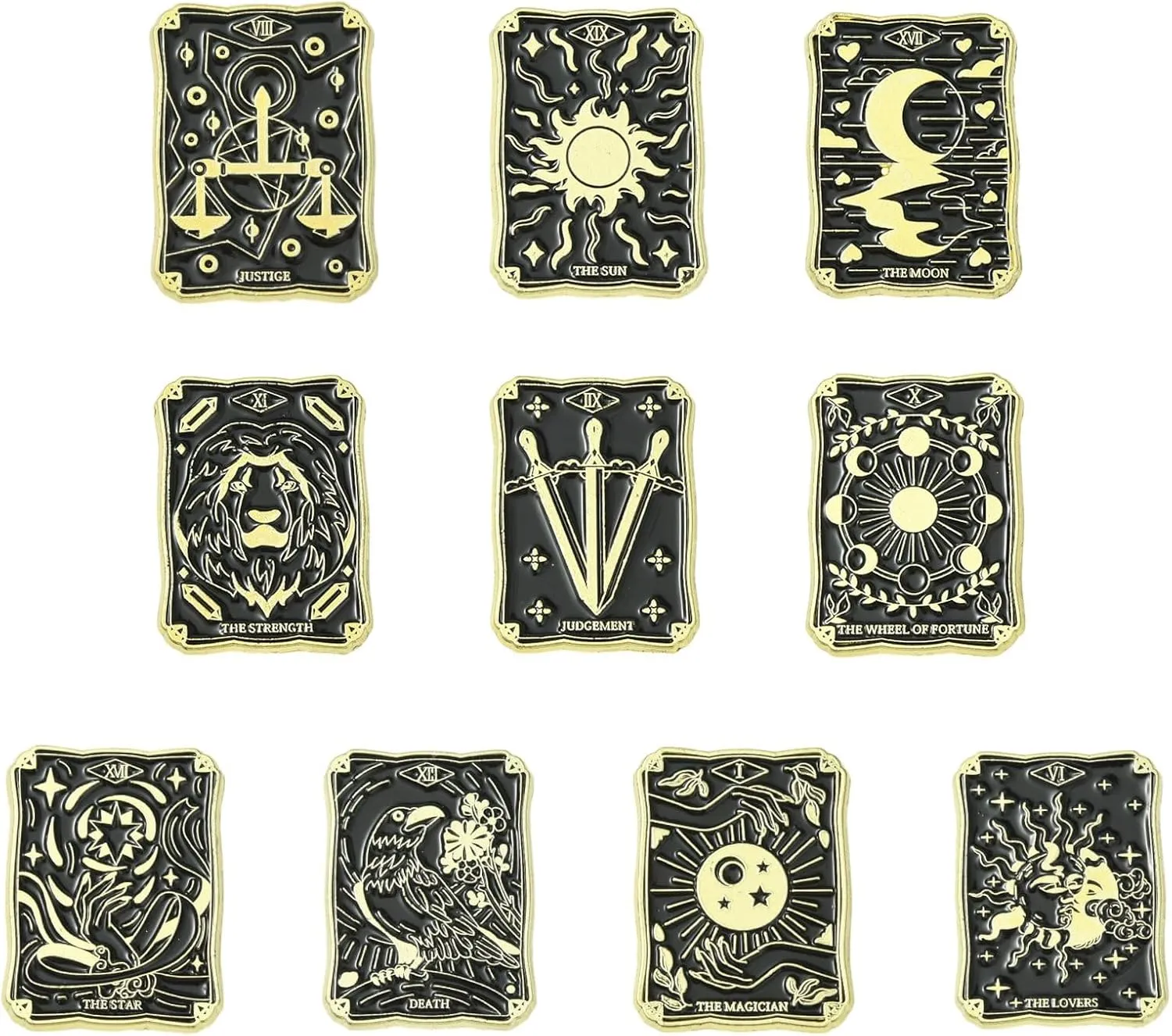 10 pcs 10 Styles Black Tarot Card Theme Alloy Enamel Brooches Pins Sun Moon Star Sword Lapel Pins for DIY Jewelry Clothes Backpack Hats Jackets Badge Craft