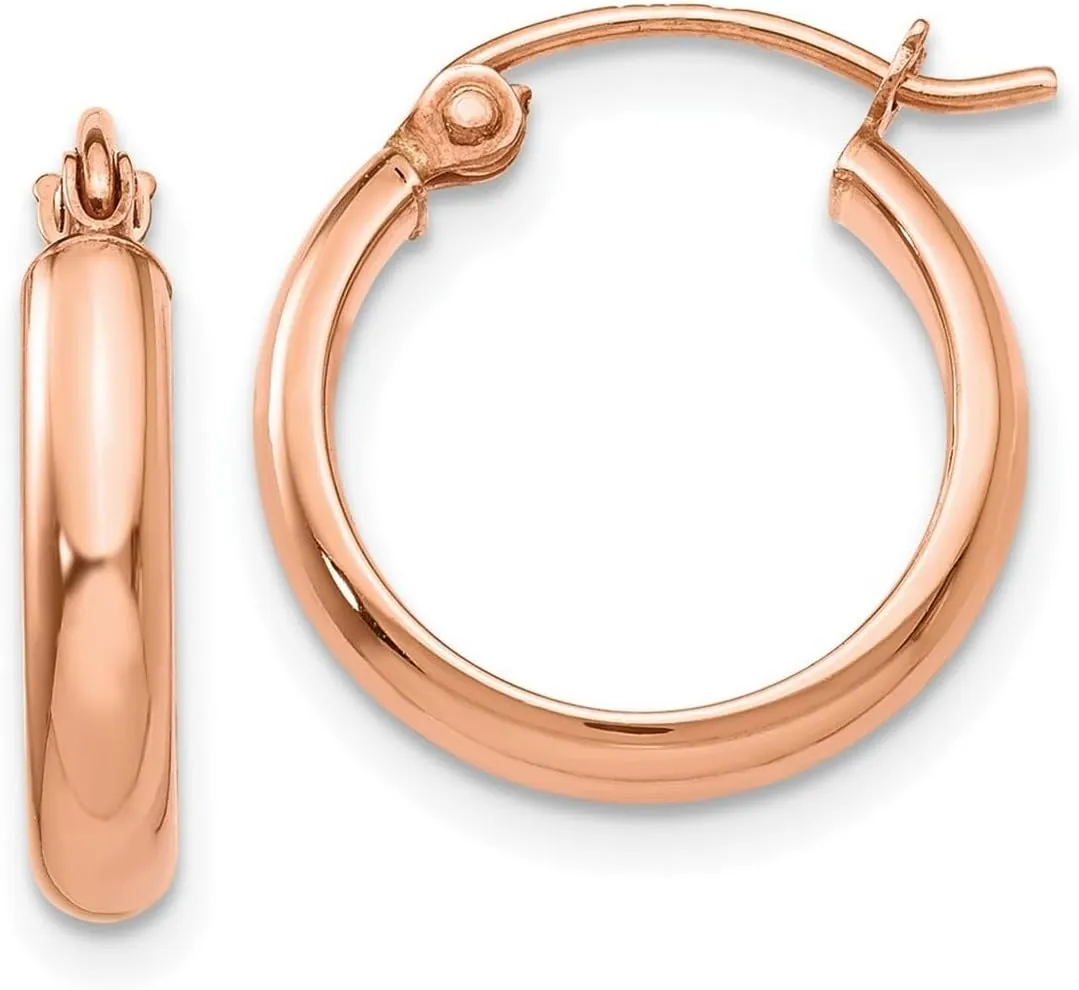 10k Rose Gold Hoop Earrings 15mm Long 2.75mm Thick-Hoop Earring for Women