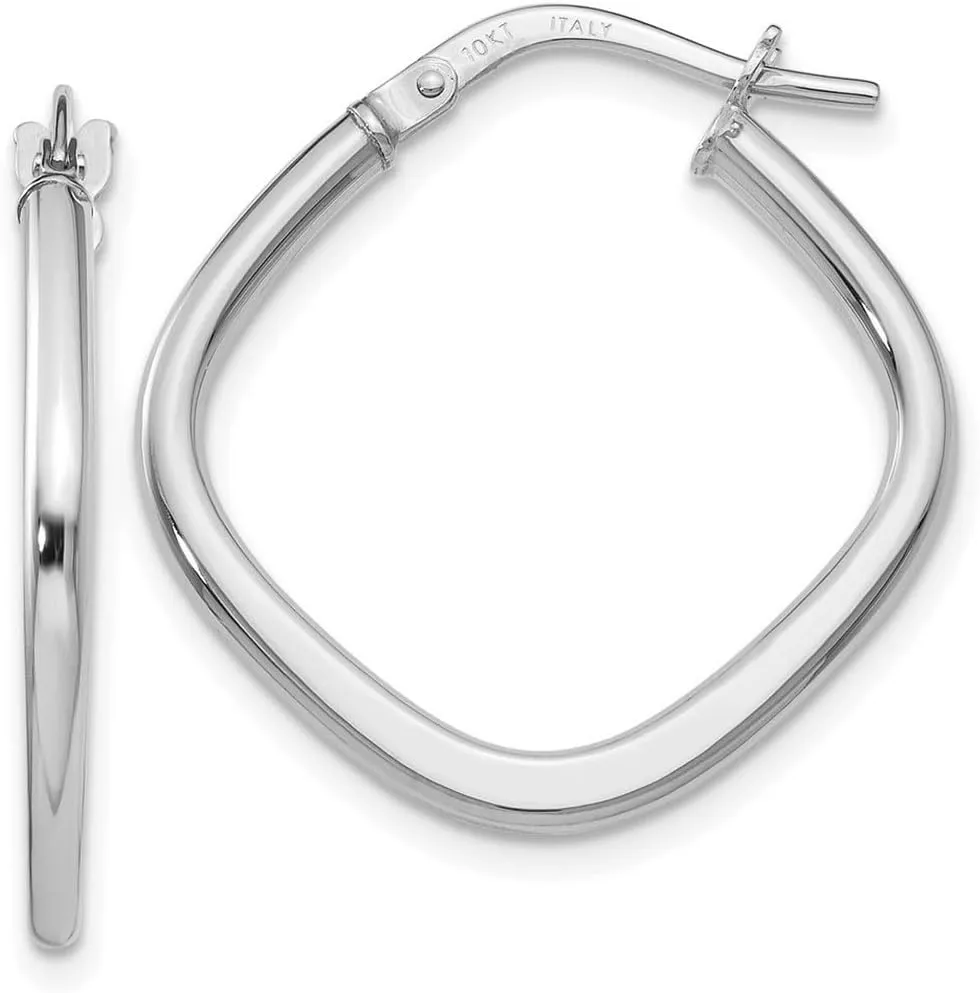 10k White Gold Hinged hoop Polished Square-Hoop Earrings 21x6mm Wide 2mm Thick-Hoop Earring for Women