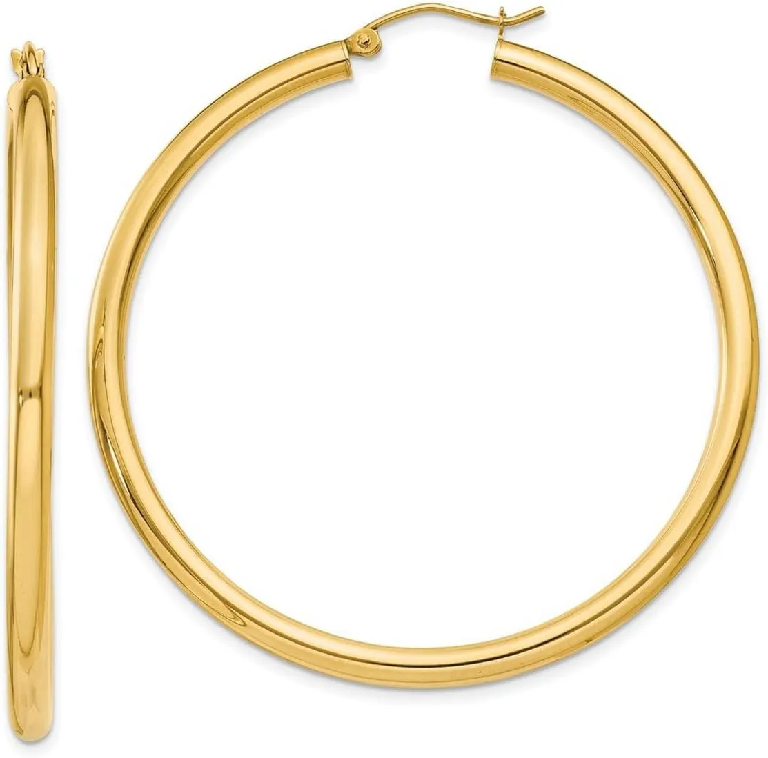 10k Yellow Gold Polished 3mm Lightweight Tube Hoop Earrings 50mm Long 3mm Thick-Hoop Earring for Women