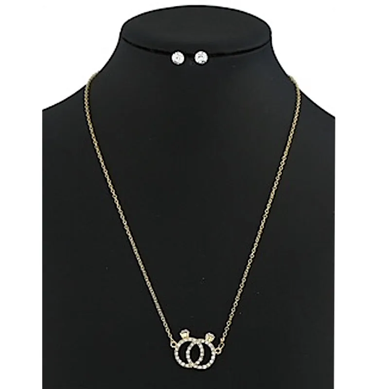 12 PCS Rhinestone Connected Ring Pendant Necklace Set