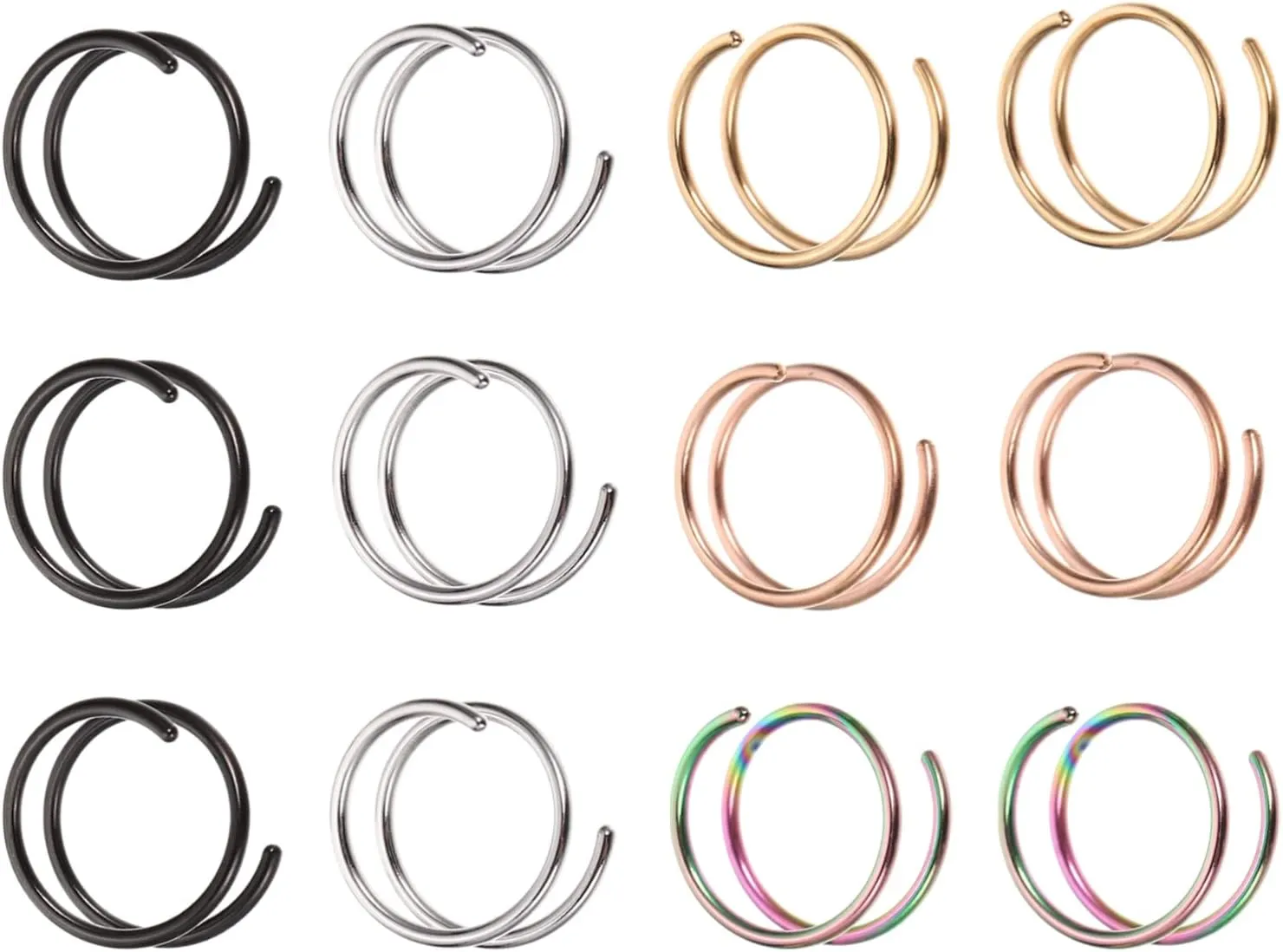 12pcs Nose Rings Nose Piercings Double Nose Ring Double Nose Ring for Single Piercing 316 Stainless Steel