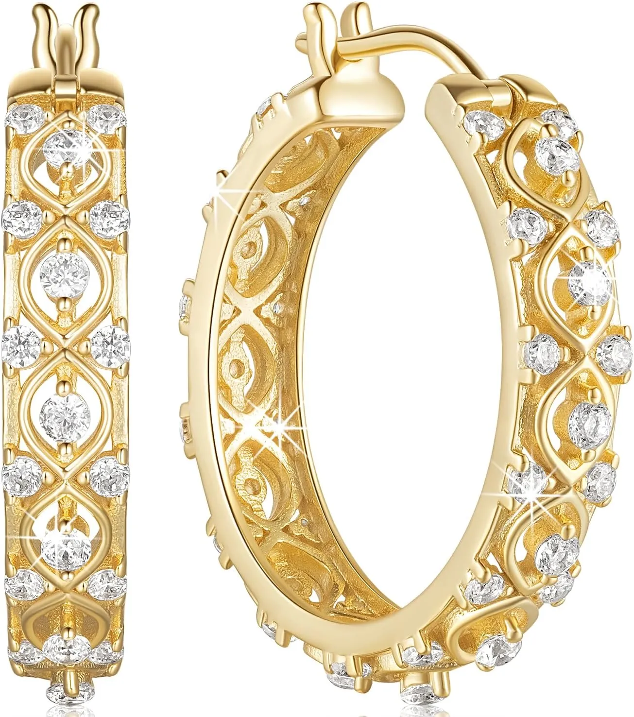 14K Gold Hoop Earrings Unique Petal-Cut Design Earrings Dazzling Women??s Hoop Earring Gold Hoops Earring for Women 25 mm