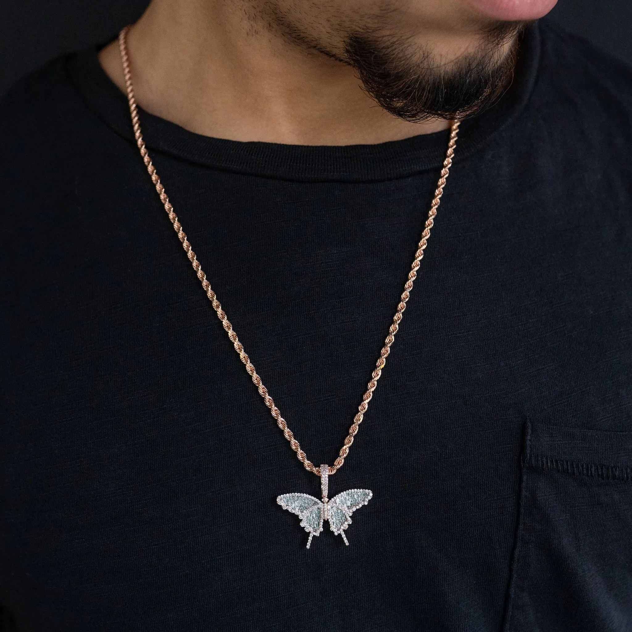 14K Rose Gold Butterfly Diamond Pendant 1.26 ctw