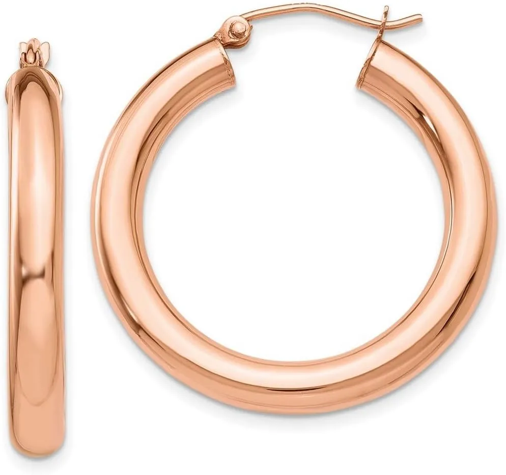 14k Rose Gold Polished Tube Hoop Earrings 30mm long 4mm Thick-Hoop Earring for Women