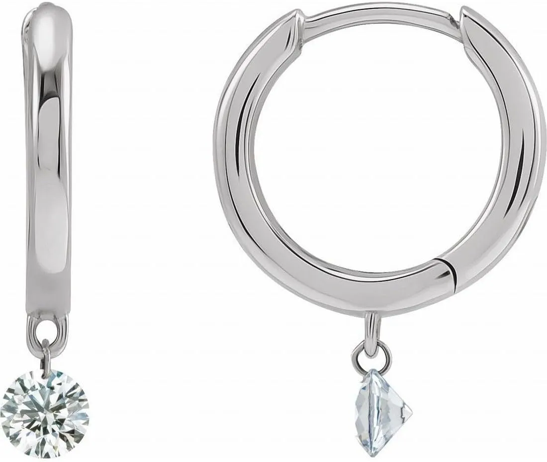 14k White Gold Natural Diamond Round 3.5mm Hinged Polished 0.33 Carat Drilled Hoop Earring-Hoop-Earring for Women