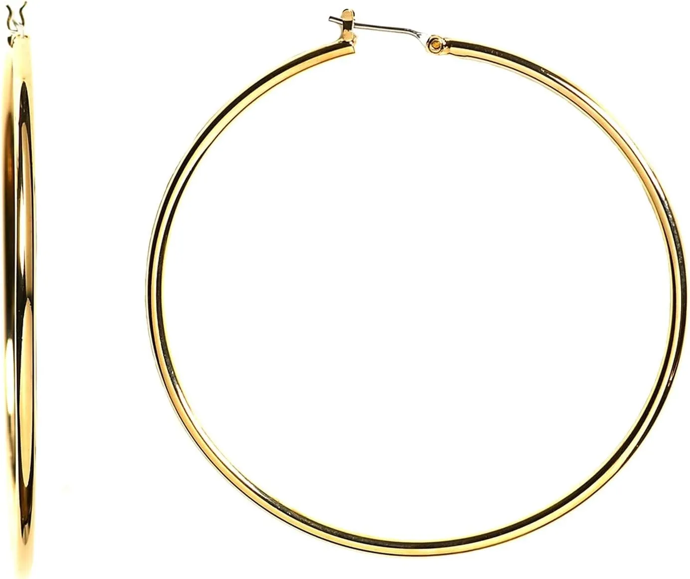 14k Yellow Gold 1.5mm Shiny Round Tube Hoop Earrings, Diameter 30mm