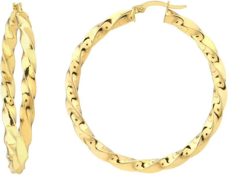 14k Yellow Gold 35x3mm Tight Twist Round Hoop Earrings-Hoop Earring for Women
