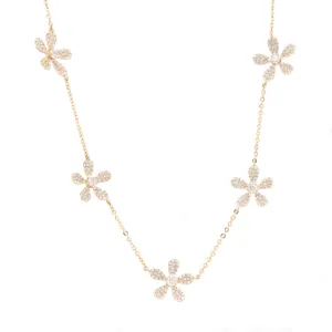 14k Yellow Gold Diamond Flower Necklace