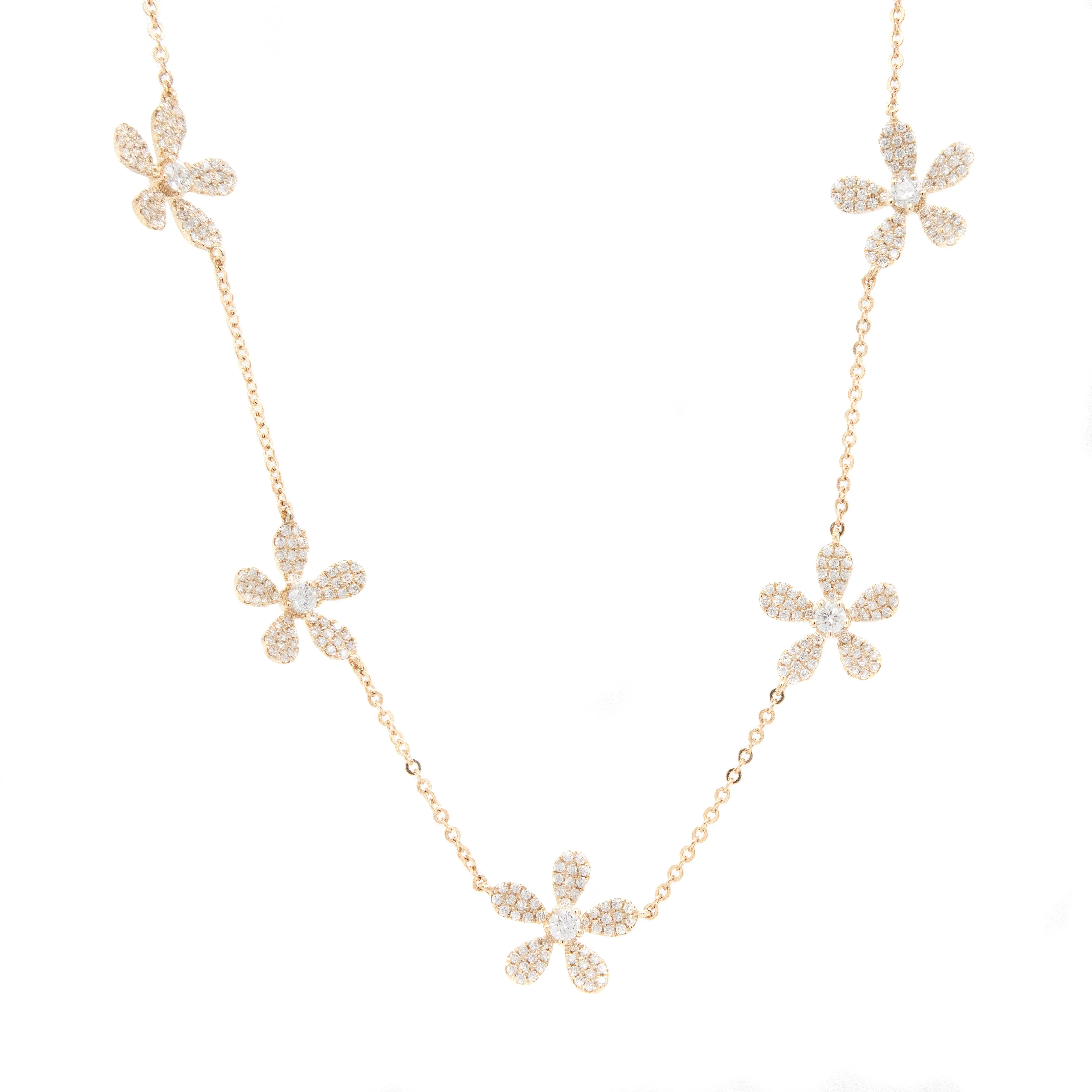 14k Yellow Gold Diamond Flower Necklace