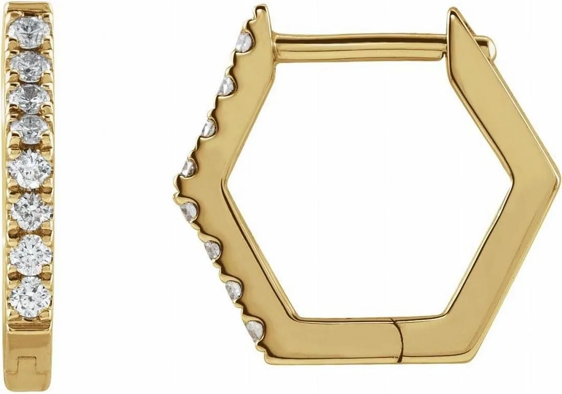 14k Yellow Gold Hinged Posts Polished 0.13 Carat Diamond Geometric Hoop Earring-Hoop-Earring for Women