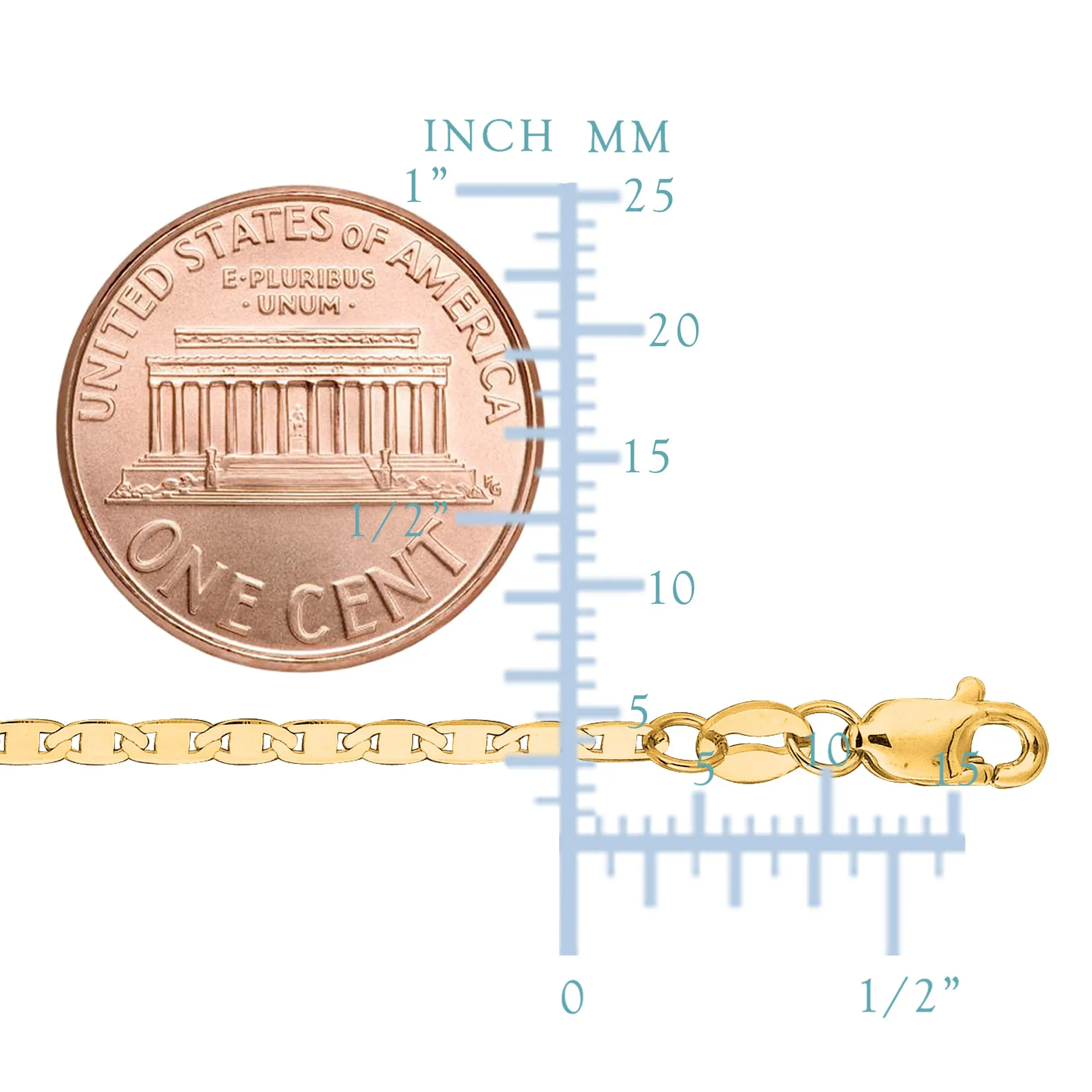 14k Yellow Gold Mariner Link Chain Necklace, 1.7 mm