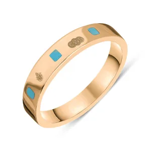18ct Rose Gold Turquoise Queen's Jubilee Hallmark Princess Cut 4mm Ring