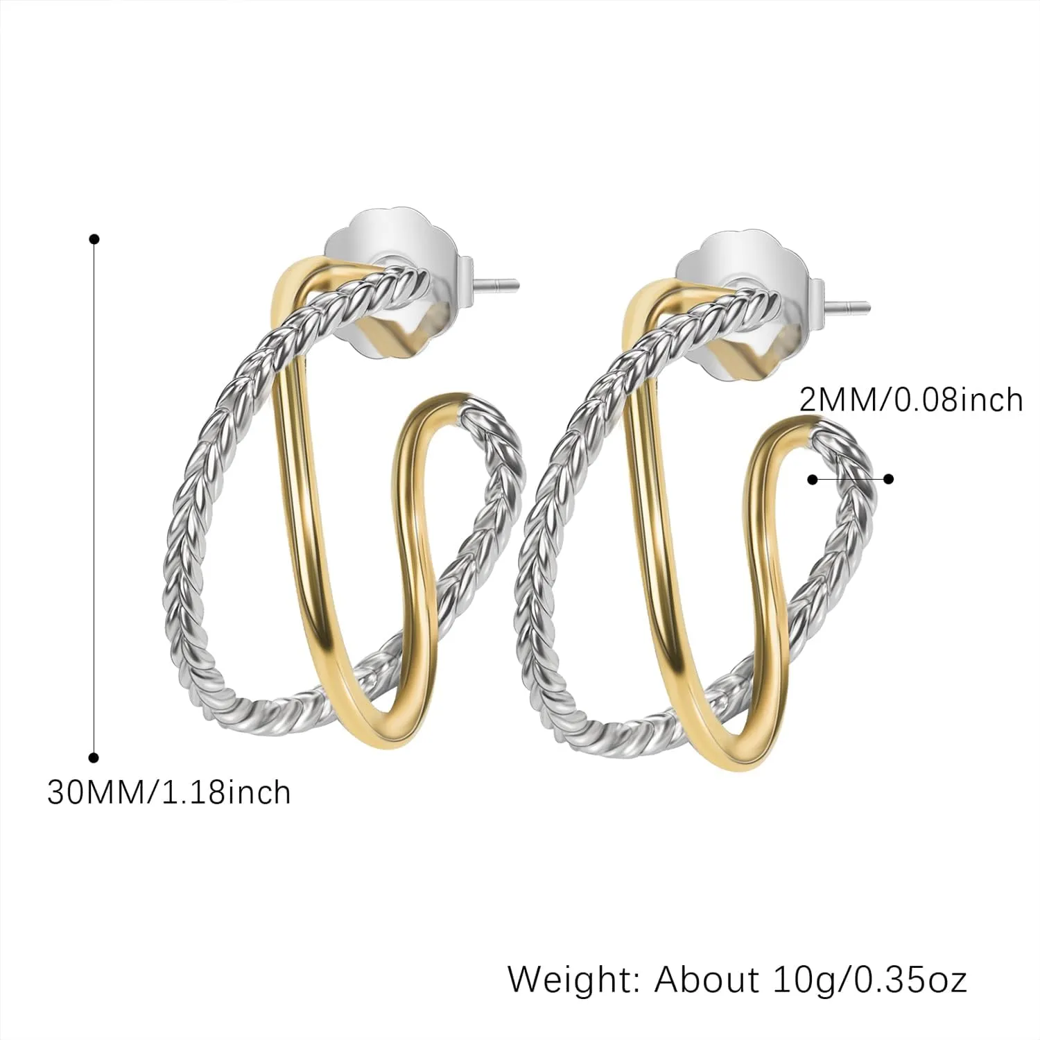 18K Gold-plated Half Hoop Earrings Designer Inspired Twisted Cable Wire Hoop Earrings Look Alike Jewelry for Women