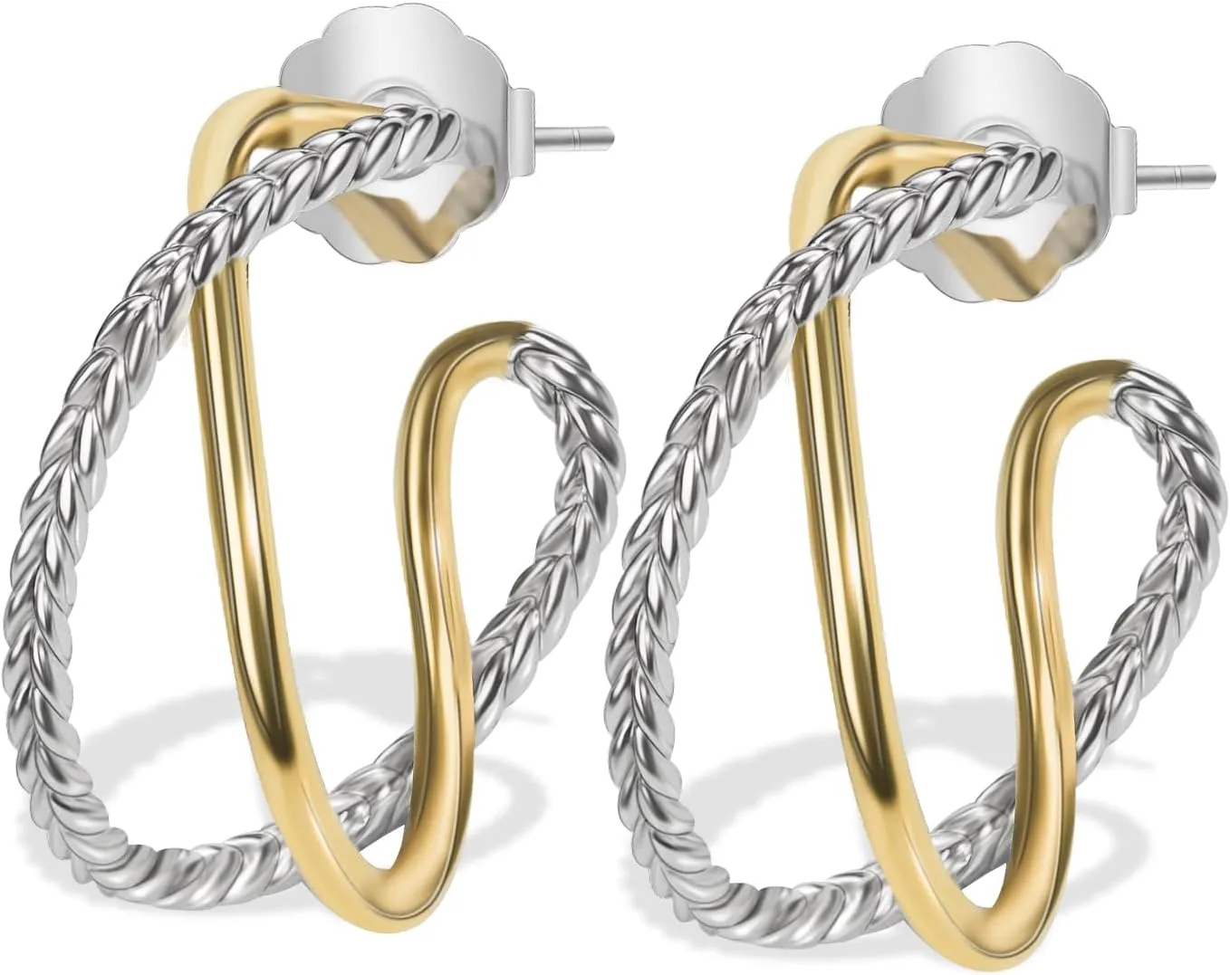 18K Gold-plated Half Hoop Earrings Designer Inspired Twisted Cable Wire Hoop Earrings Look Alike Jewelry for Women