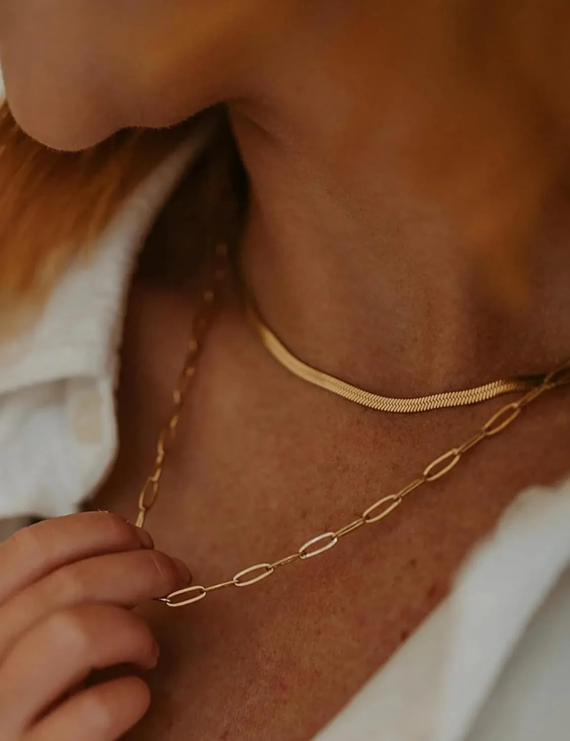 18K Gold Plated Layered Necklaces for Women, Dainty Paperclip Chain, Herringbone Necklace, Cuban Link Chain Gold Necklace Stack for Women
