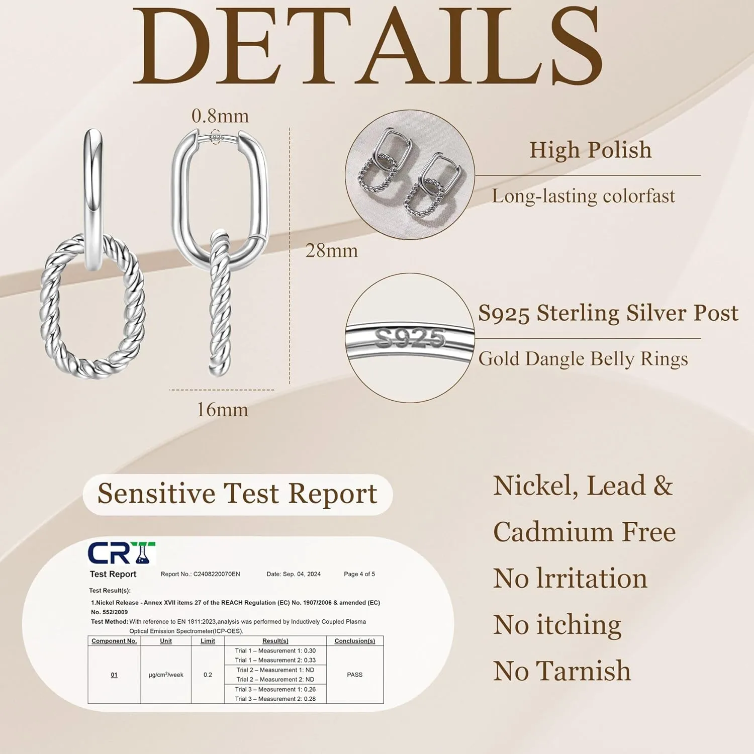 18K Gold Plated Two Tone Gold Silver Hoop Earrings for Women Hypoallergenic - 925 Sterling Silver Drop Dangle Paperclip Huggie Hoop Earrings - Chain Link Dangle Earrings Jewelry