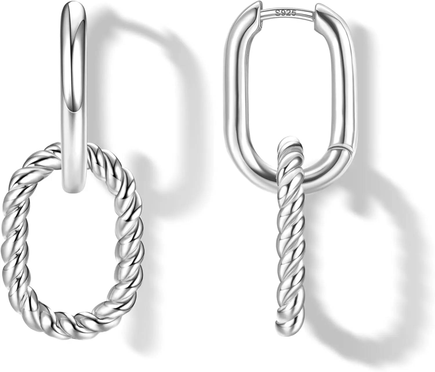 18K Gold Plated Two Tone Gold Silver Hoop Earrings for Women Hypoallergenic - 925 Sterling Silver Drop Dangle Paperclip Huggie Hoop Earrings - Chain Link Dangle Earrings Jewelry