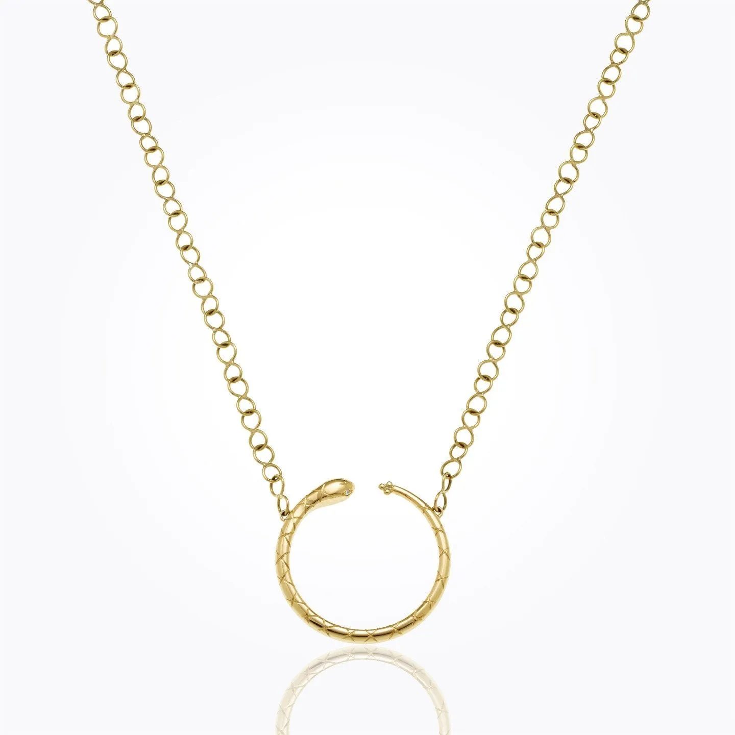 18K Ourobouros Serpent Necklace with diamond eyes