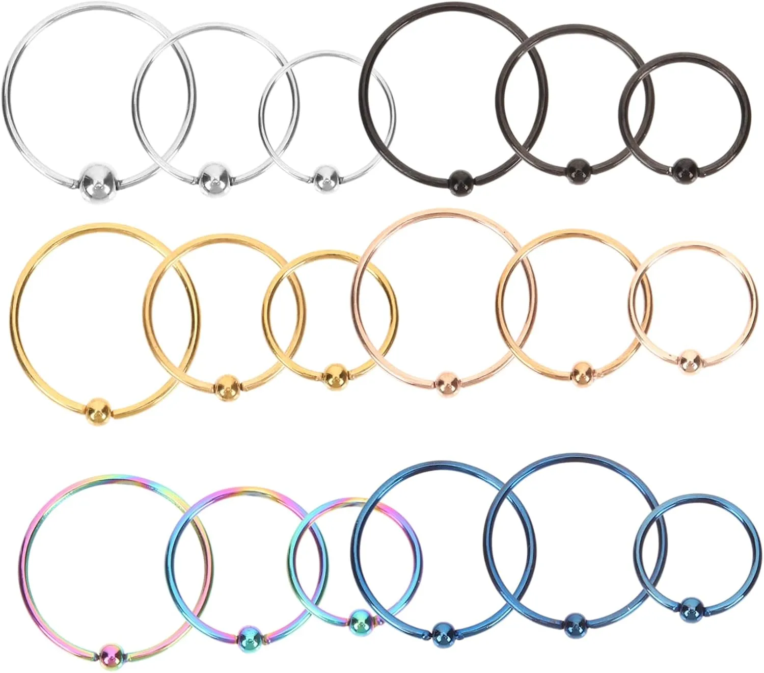 18pcs Circle Nose Ring Hoop Nose Rings for Women Nose Hoops Ladies Jewelry Nose Ring Hoop Nose Rings Hoops Lugs for Women Earrings Piecing Nose Rings Studs Stainless Steel