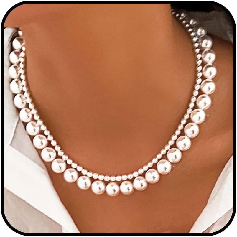 1920s Pearl Choker Necklace White Vintage Beads Necklaces Prom Costume Neck Chain Accessory for Women