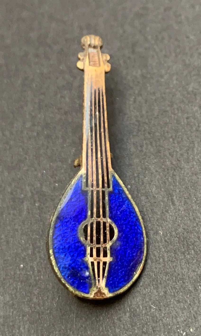 1930s Enamel Banjo/ Mandolin Brooch