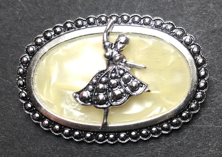 1950s Dancing Girl Faux Marcasite Brooch