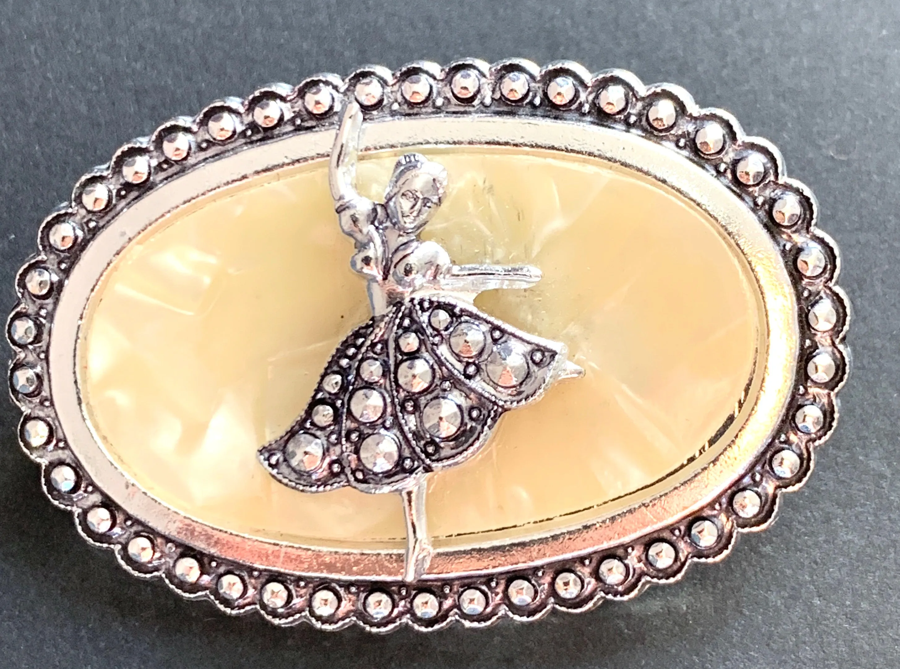 1950s Dancing Girl Faux Marcasite Brooch