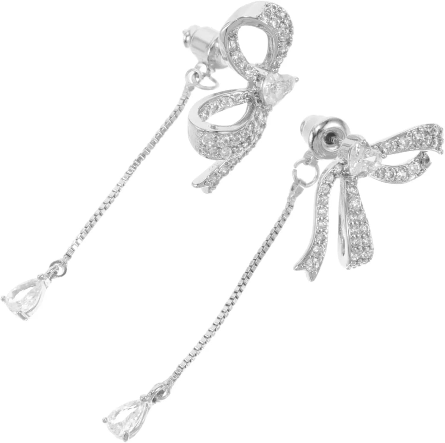 1pair Dazzling Bow Zircon Drop Earrings for Women Tassel Chandelier Jewelry Sparkly Rhinestone Accents for Special Occasions and Everyday Wear