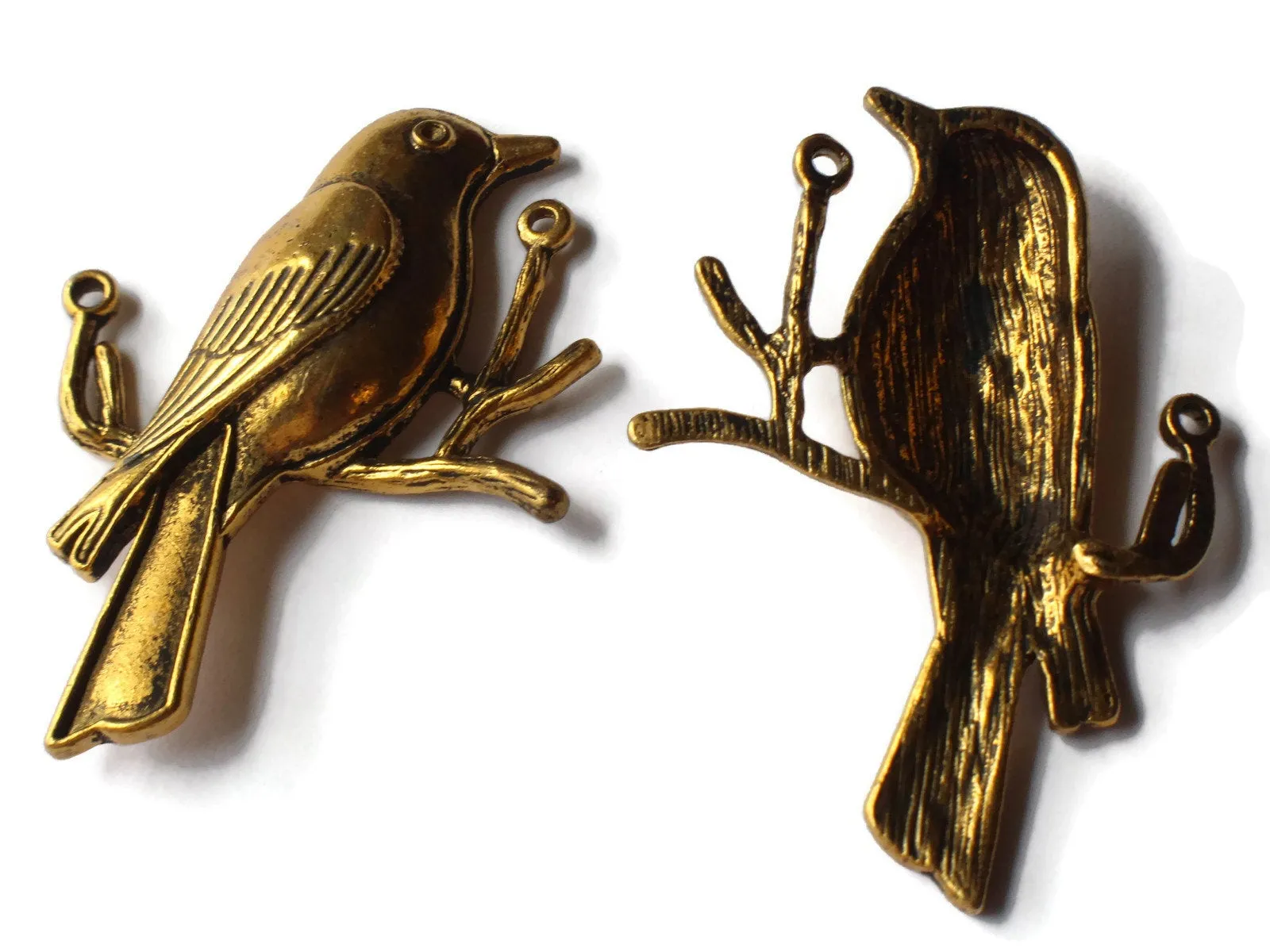 2 Robin Antique Gold Zinc Alloy Pendants