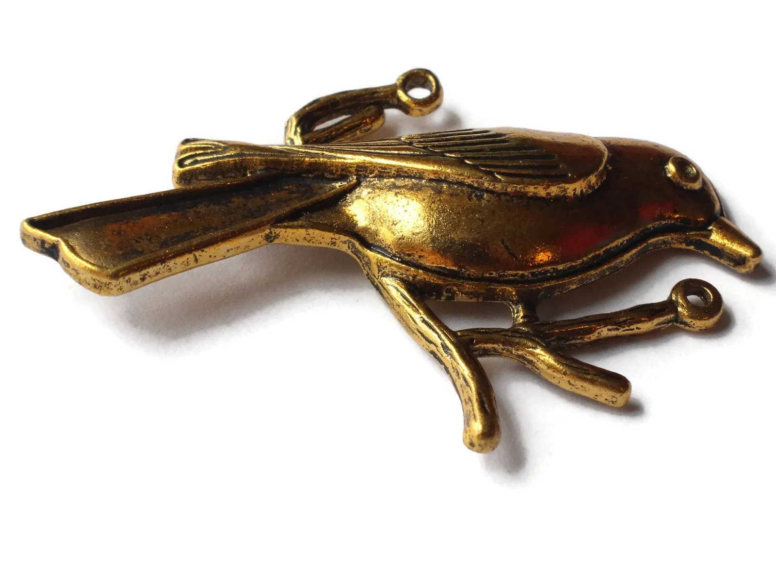 2 Robin Antique Gold Zinc Alloy Pendants