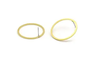 28mm Circle Earring, 8 Raw Brass Circle Stud Earrings (28x1.3x1mm) A3783 A6823