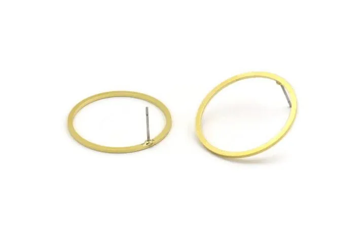 28mm Circle Earring, 8 Raw Brass Circle Stud Earrings (28x1.3x1mm) A3783 A6823