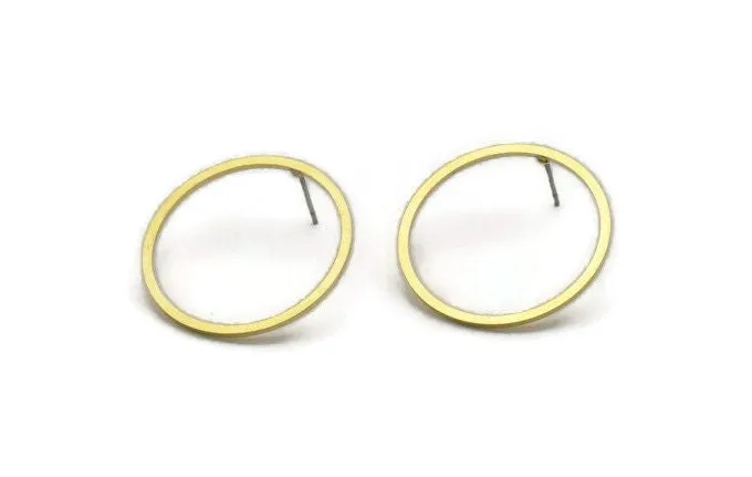 28mm Circle Earring, 8 Raw Brass Circle Stud Earrings (28x1.3x1mm) A3783 A6823