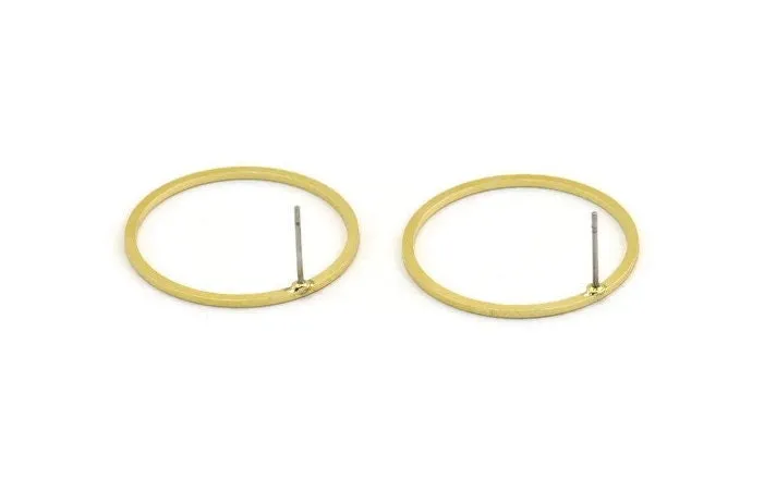 28mm Circle Earring, 8 Raw Brass Circle Stud Earrings (28x1.3x1mm) A3783 A6823