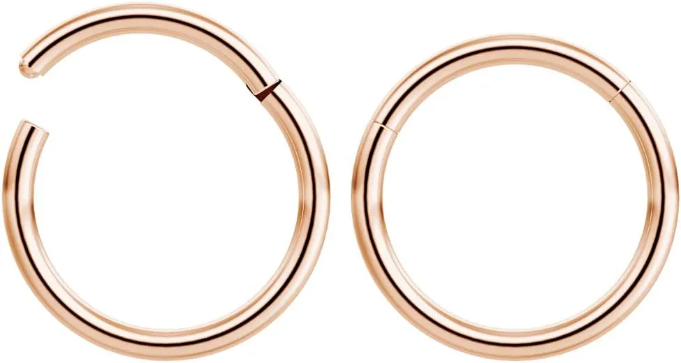 2pc 16g Hinged Clicker Captive Bead Ring Rose Gold 10mm Helix Earring Nose Hoop Rook Cartilage Tragus Lip Septum Forward Eyebrow Ear Lobe Nostril Rings Seamless Surgical Steel