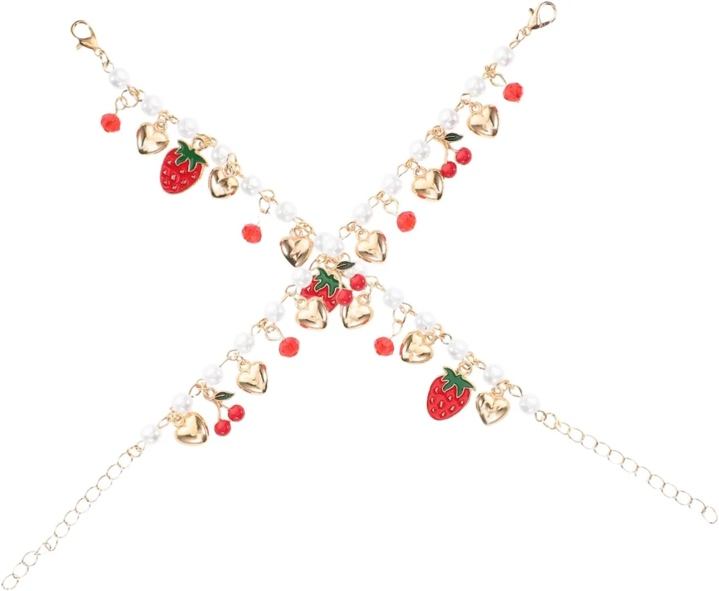 2Pcs Elegant Alloy Heart Charm Bracelets for Women Unique Strawberry Jewelry for Office Date Party Stylish Fruit Hand Chain Accessory to Enhance Feminine Grace