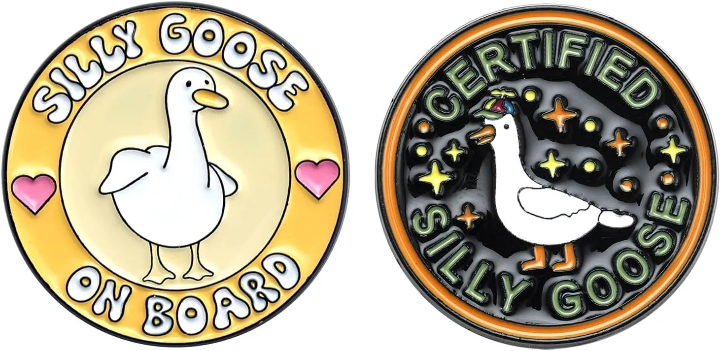 2Pcs Goose Brooch Pin Goose Gift Funny Enamel Goose Lapel Pins for Backpacks Jackets Hats Cute Novelty Cartoon Animal Badges Pin Certified Silly Goose Pin for Women Men Goose Lover Gift