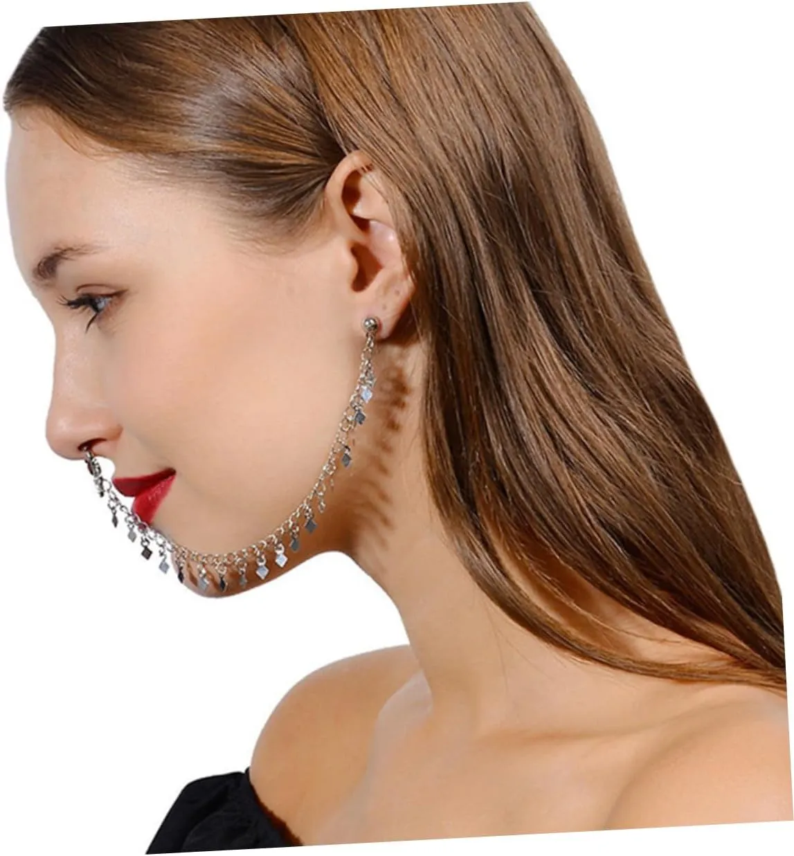 2pcs Tassel Nose Nose Rings Nose Clip Tassel Sequin Tassel Body Jewelry Dangle Earrings Non