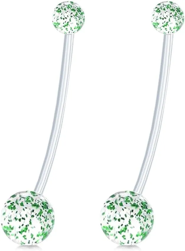 2PCS With White Sphere 1.6mm(14G) Navel Belly Studs Acrylic Belly Button Rings Body Piercing Barbells Piercing Jewelry Acrylic Transparent Plastic 38mm