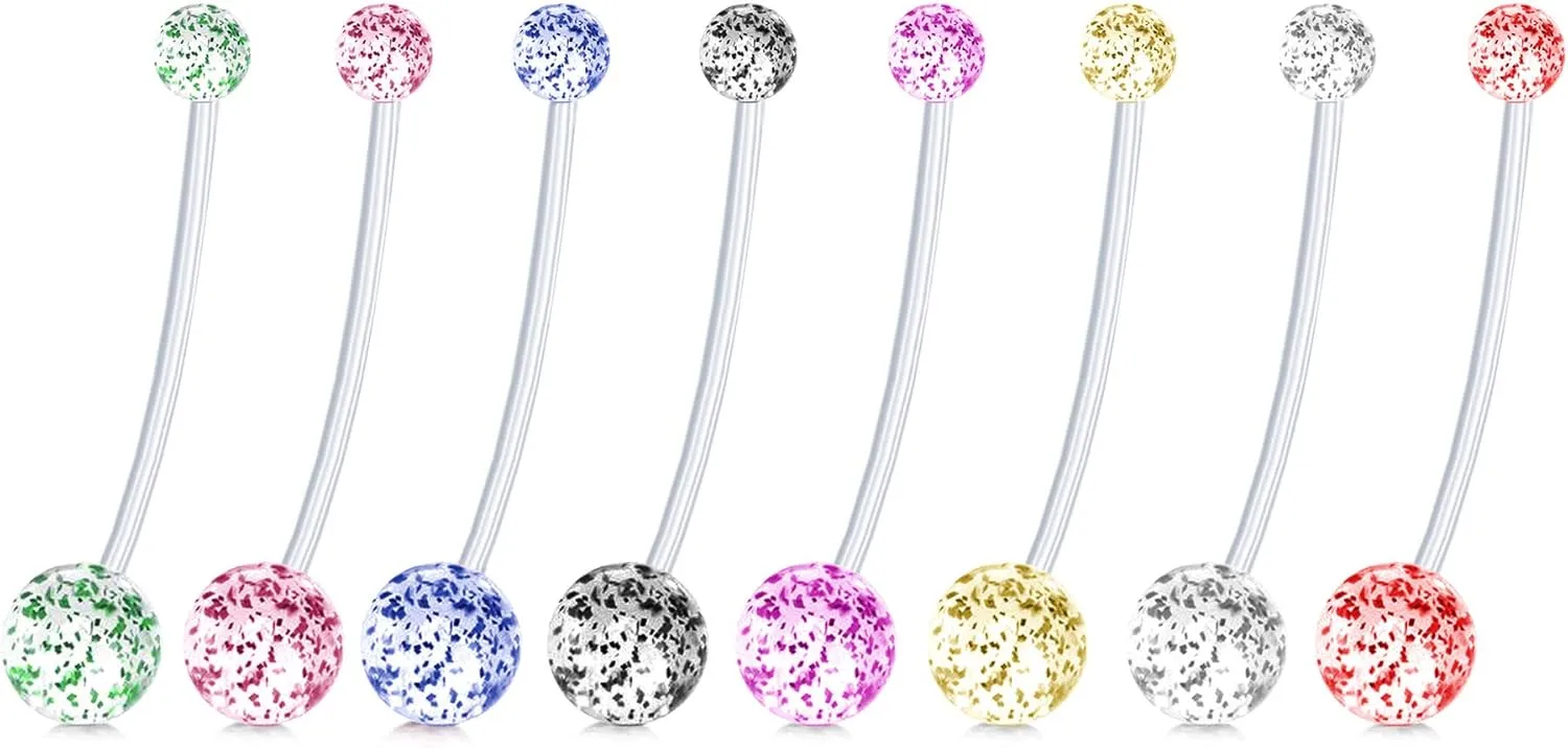 2PCS With White Sphere 1.6mm(14G) Navel Belly Studs Acrylic Belly Button Rings Body Piercing Barbells Piercing Jewelry Acrylic Transparent Plastic 38mm