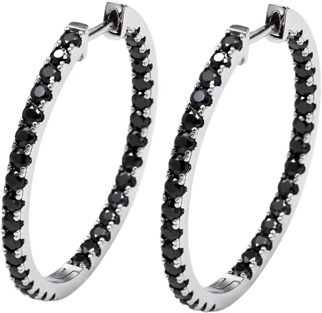 30mm Moissanite Hoop Earrings for Women 2 Carat D Color VVS1 Round Moissanite Earrings S925 Sterling Silver Large Hoop Earrings 18K White Gold Plated, Black