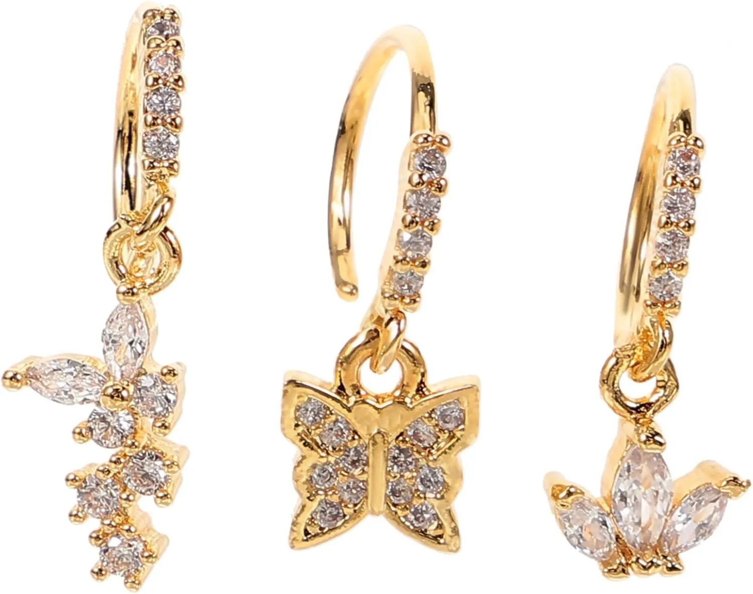3pcs Fashion Stainless Steel Nose Studs Rhinestones Butterfly Crystal Nose Rings Studs for Women Men Body Jewelry