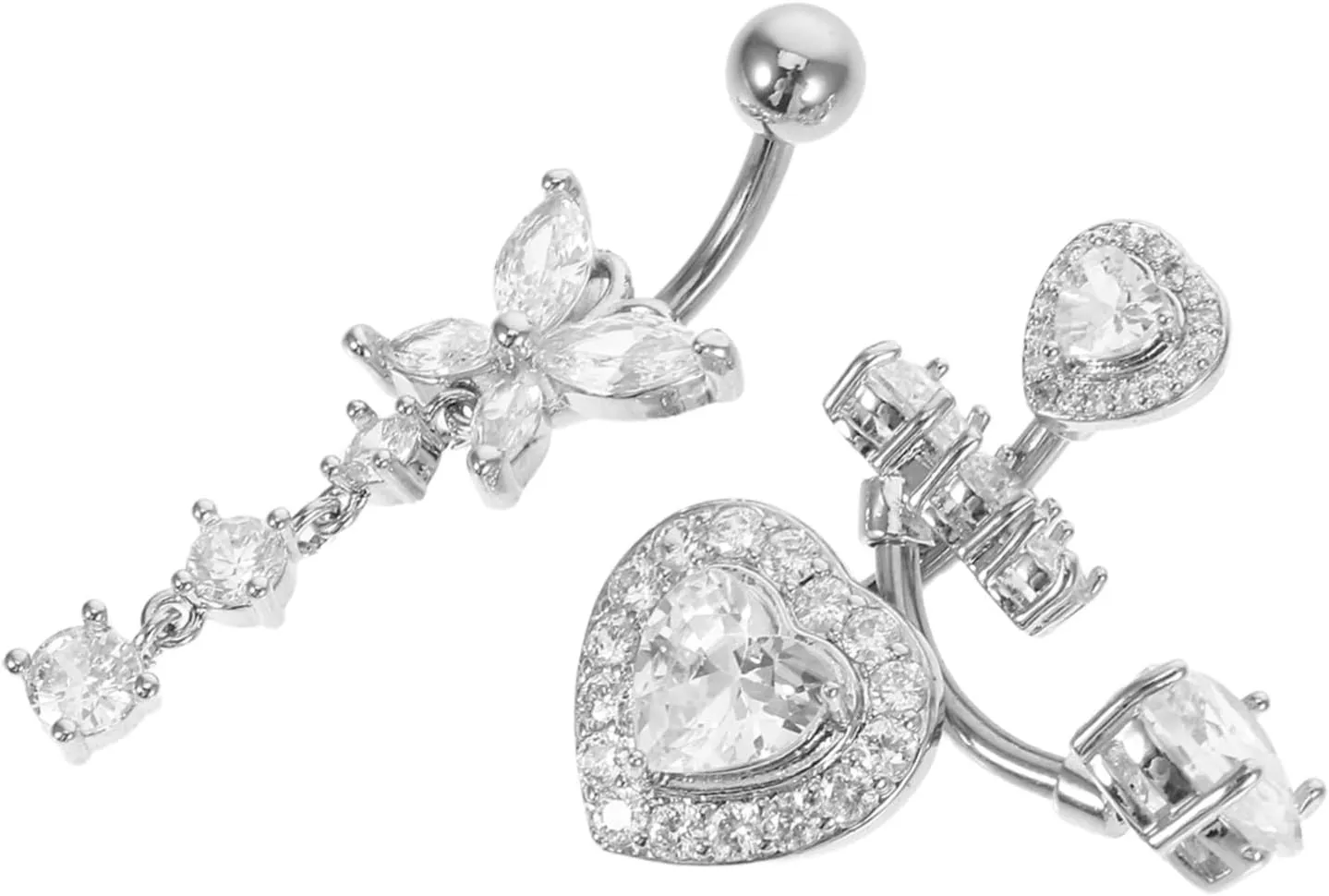 3PCS Heart Butterfly Navel Rings with Sparkly Zircon Versatile Pendant Design for Women Men Durable Jewelry Collection
