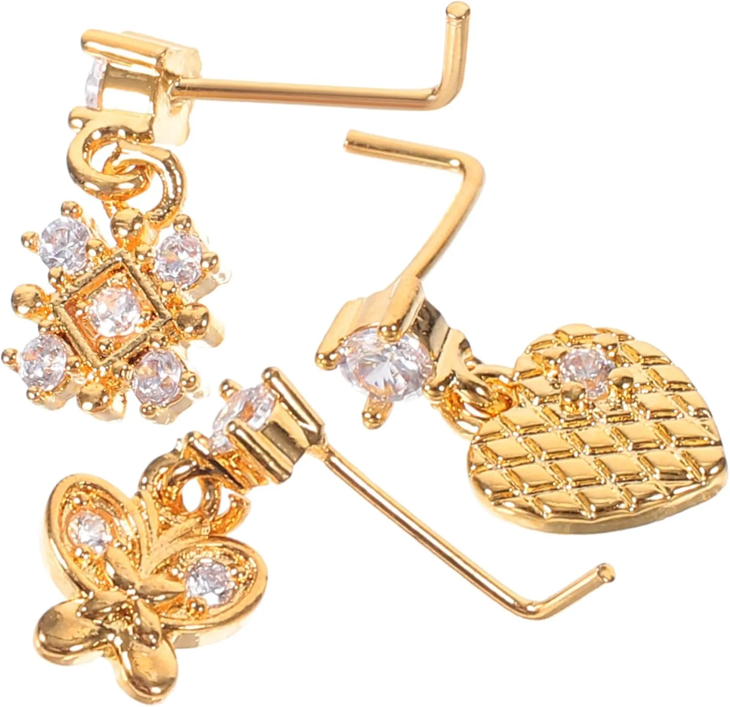 3pcs Shaped Nose Rings Jewelry with Zircon Decoration Unique Design for Women Fashionable and Versatile Nose Piercing Accessories for Parties and Gatherings