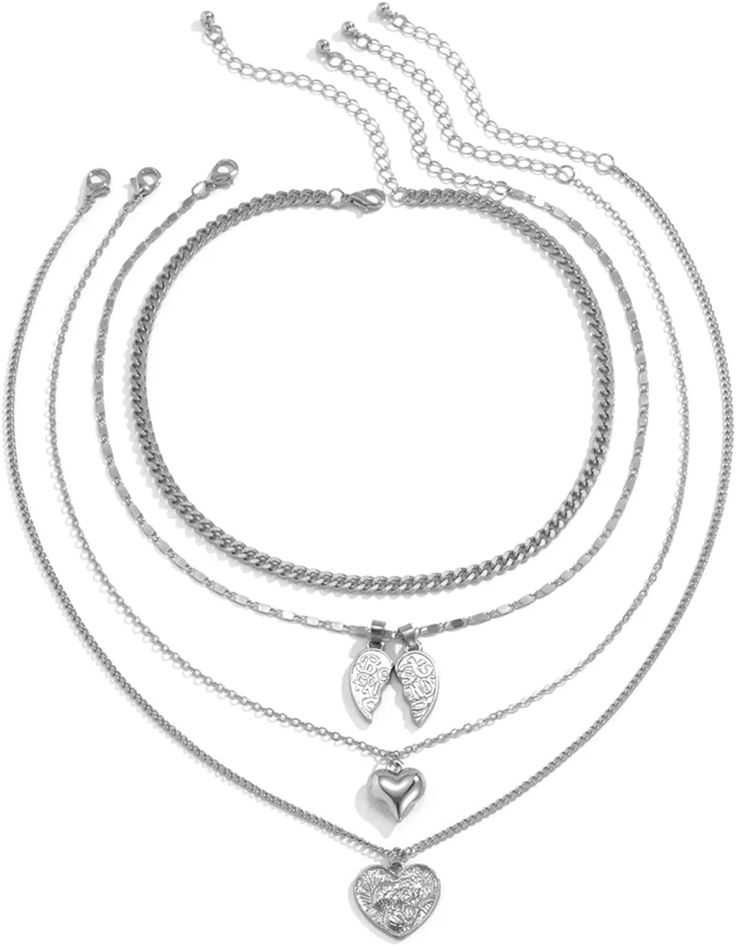 4 Layered Layer Necklaces for Women Dainty , Heart Pendant Multi Layered Necklace Gold