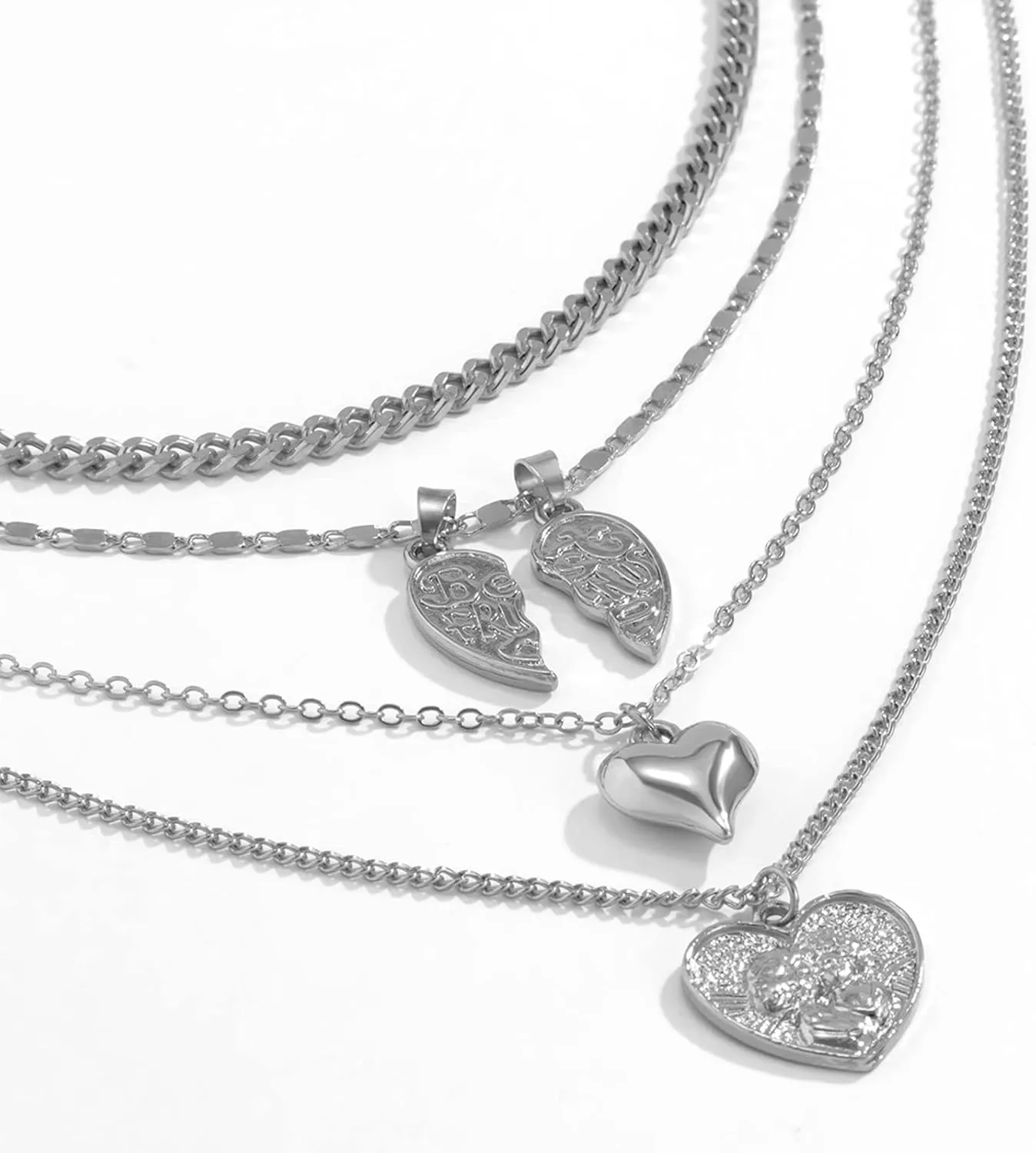 4 Layered Layer Necklaces for Women Dainty , Heart Pendant Multi Layered Necklace Gold