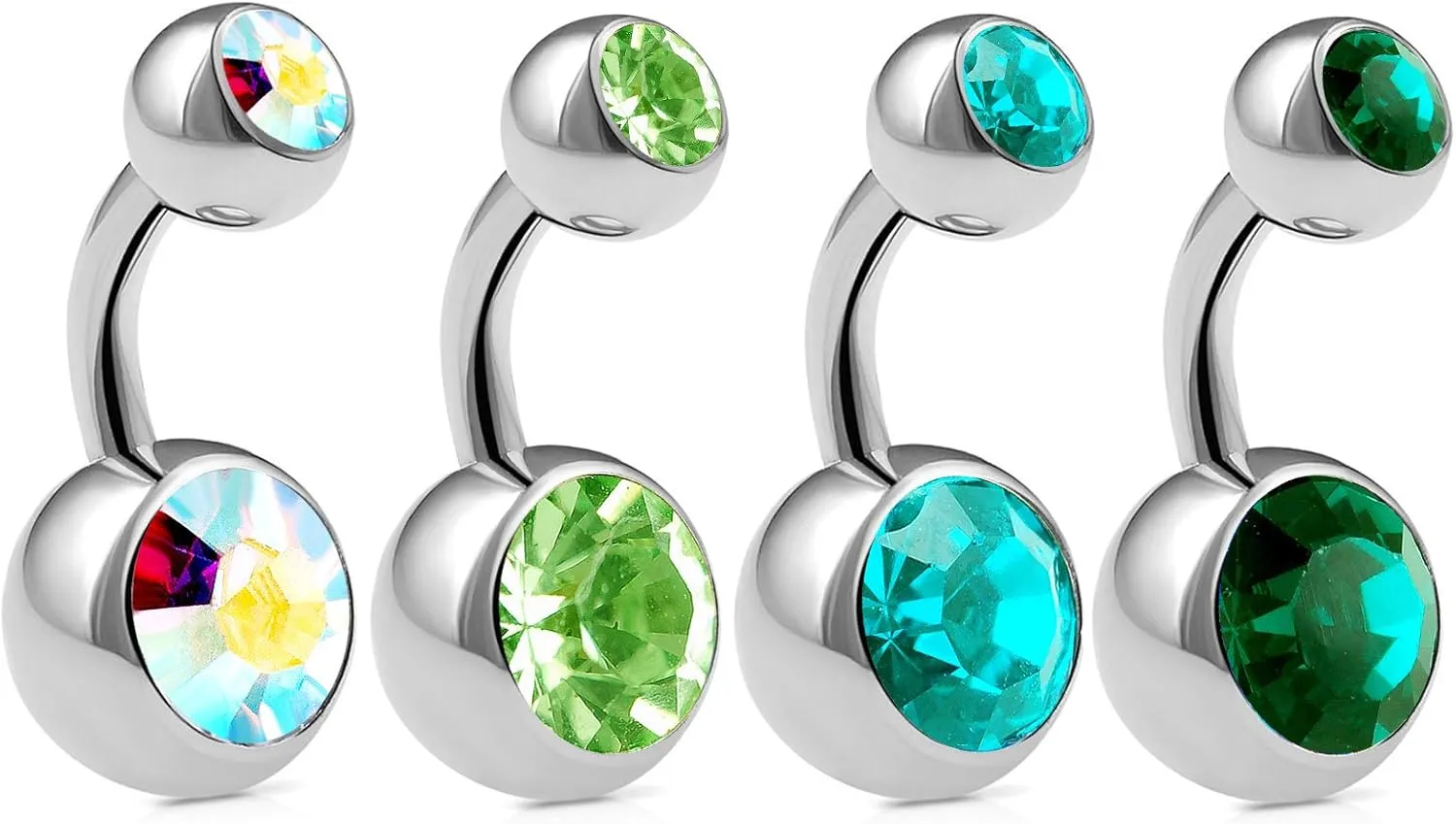 4pcs 14g 1/4 Short Belly Button Rings Navel Jewelry Steel Crystals Bars Earring Non Dangle Banana Piercing Studs ACPD