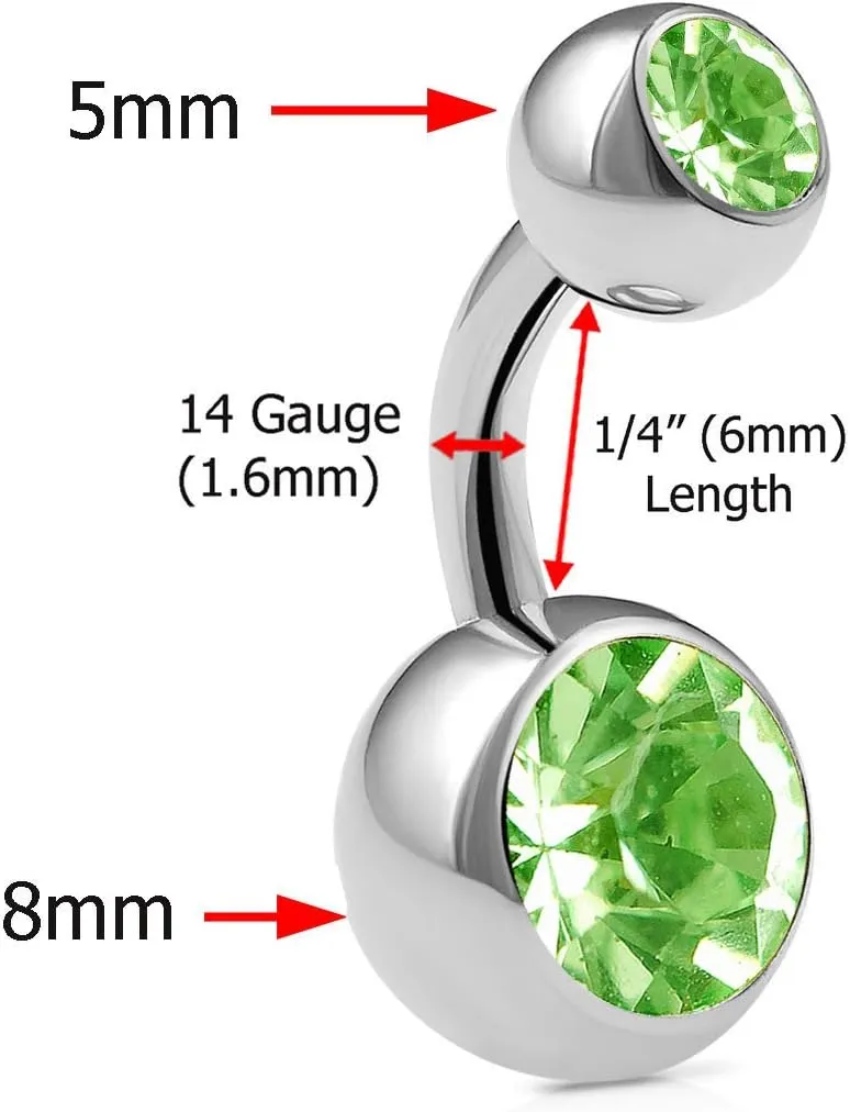 4pcs 14g 1/4 Short Belly Button Rings Navel Jewelry Steel Crystals Bars Earring Non Dangle Banana Piercing Studs ACPD