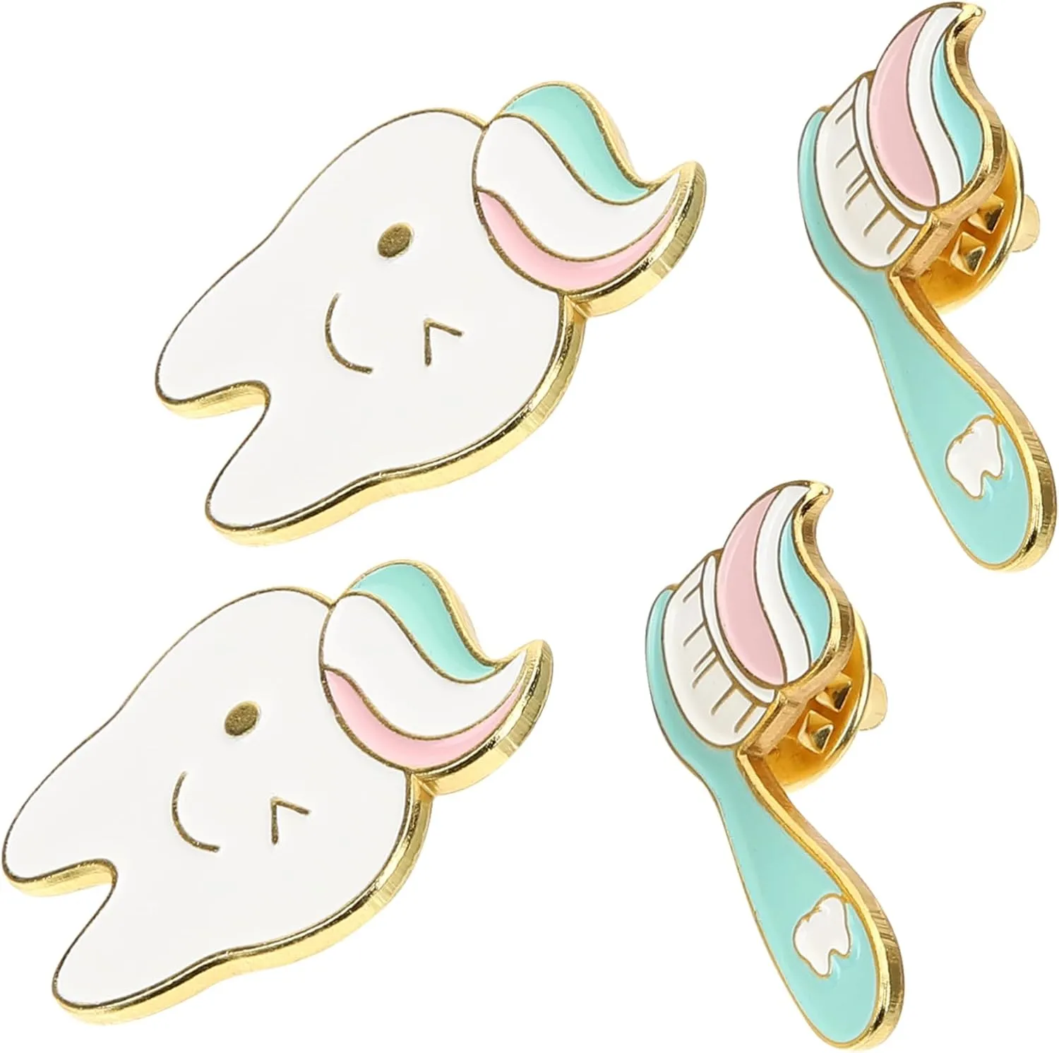 4Pcs Cute Toothbrush Pins Lapel Pins for Backpacks and Clothes Creative Tooth and Teeth Brooch Accessories Fun Dentist Nurse